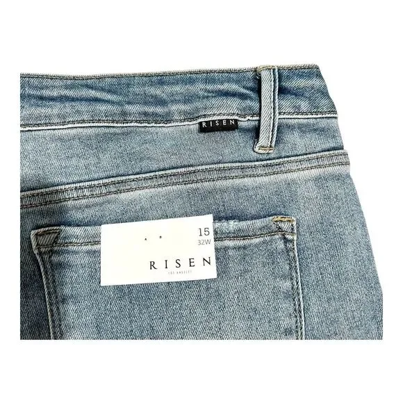 NWT Risen Women's Jeans Sz 15/32 High Rise Wide Leg Crop Light‎ Wash Blue Denim - Picture 11 of 14